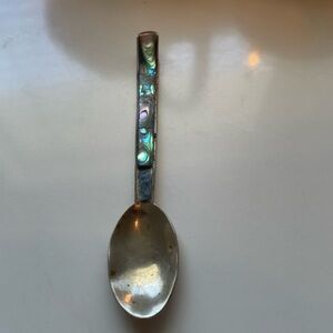 Vintage Alpaca Silver Small Spoon with Abalone